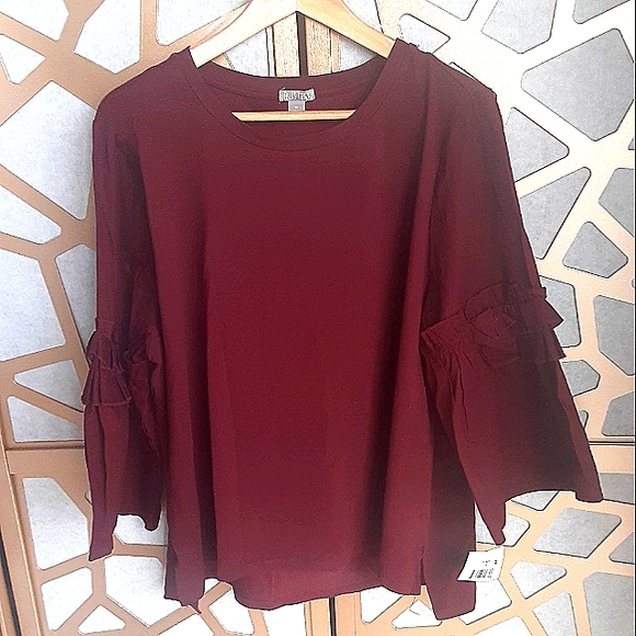 NWT FALLS CREEK Merlot Ruffle Bell Sleeve Top - Picture 1 of 8